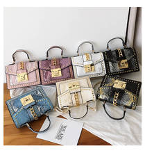 2020 summer new style rivet lock messenger chain wild snake print small square bag purse torebki damskie bolsa feminina 2024 - buy cheap