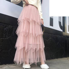 Cake skir Woman Skirts 2021 Korean style Fashion Elastic Waist irregularSpring Summer clothesr   Gauze  Fairy mesh skirt 2024 - buy cheap