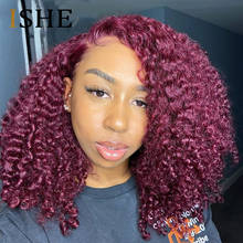 Peruca afro, cabelo humano encaracolado, 99j, vermelho, hd, para mulheres, preto, densidade 150% 2024 - compre barato