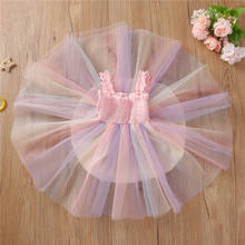 1-5Years Girls Summer Casual Dress Fashion Children Princess Rainbow Print Strap Lace Tulle Tutu Backless Gown Party Dress 2024 - buy cheap