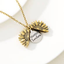 Vintage Double Sided Two Sides You are my Sunshine Necklace Women Open Locket Sunflower Necklace BFF Gold Collares De Moda 2019 2024 - buy cheap