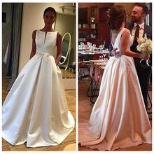 2020 Simple Satin A Line Wedding Dresses Pleated V Shape Back Sleeveless Custom Made Formal Bridal Gowns Spring Wedding Dress 2024 - buy cheap