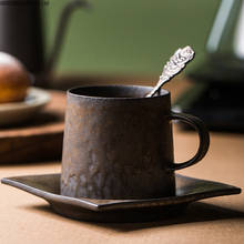 Taza de café de cerámica de estilo japonés, juego de taza y platillo, taza creativa dorada Retro, taza de té, bandeja pequeña, taza de agua doméstica con platillo 2024 - compra barato