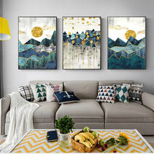 Pintura de tela de paisagem na parede, pinturas de arte abstrata para parede de montanha do sol para sala de estar, decoração de casa 2024 - compre barato
