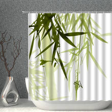 Cortina de chuveiro de bambu pintura a tinta cortinas do banheiro à prova dwaterproof água pano poliéster verde azul bambus banheira tela partição 2024 - compre barato