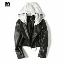 Женская короткая куртка Ly Varey Lin из искусственной кожи с капюшоном, мотоциклетная шляпа на молнии, съемное Женское пальто, черная верхняя одежда в стиле панк 2024 - купить недорого