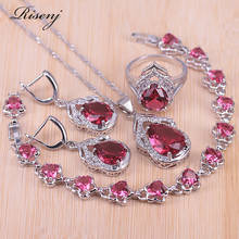 Risenj Silver Color Rose Red Pendant Necklaces Earring Bracelet Sets For Brides/Women Bridal Engagement Jewellry 2024 - buy cheap