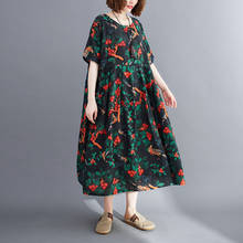 Vestido largo holgado de algodón 2021 para mujer, traje informal con estampado Floral, Estilo Vintage elegante, para verano 2024 - compra barato