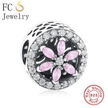 FC Jewelry Fit Original Brand Charm Bracelet 925 Silver Flower Daisy Pink Natural CZ Zircon Stone Bead Making Women Berloque 2024 - buy cheap