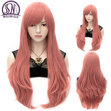 MSIWIGS Long Pink Natural Wave Cosplay Wigs African American for Women Heat Resistant Synthetic Fake Hair Piece with Side Bangs 2024 - buy cheap