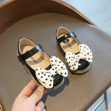 Girls Leather Shoes Princess Sweet Toddlers Little Kids Flats Mary Janes Black Beige With Bow-knot Dots High Quality Dress Shoes 2024 - buy cheap