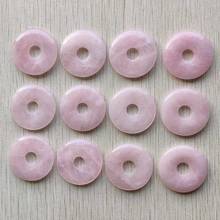 Moda boa qualidade pedra natural de quartzo rosa círculo rosquinha contas amuletos 30mm para fazer jóias 12 tamanhos atacado grátis 2024 - compre barato