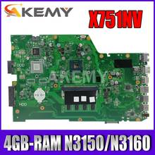 Akemy X751NV original mainboard for ASUS X751NA X751N Laptop motherboard X751NV mainboard   with 4GB-RAM N3150 / N3160 2024 - buy cheap