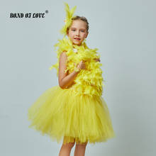 Amarelo frango meninas tutu vestido crianças fazenda animal festa de halloween traje pena boas crianças bolo quebra foto tule vestido 2024 - compre barato