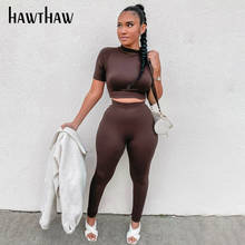 Hawthaw Women Summer Short Sleeve Crop Tops Long Pants Sweatpants Sportswear Tracksuit Two Pieces Set 2021 Female Clothing 2024 - buy cheap