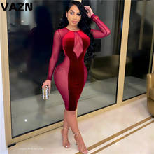 VAZN New 2021 New O-neck Corduroy Evening Gown Women Elegant Fashion Mini Dress Slim Dress Celebrity Evening Party Dress 2024 - buy cheap