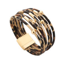 Pulsera de cuero multicapa con patrón de leopardo para mujer, brazalete con broche magnético, de tubo de Metal, regalo 2024 - compra barato