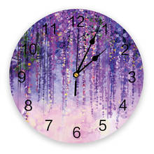 Reloj de pared redondo para decoración del hogar, pintura al óleo, diseño artístico púrpura, arte de pared silencioso, sin tic-tac, regalo 2024 - compra barato