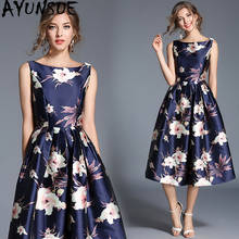 Ayunsua vestido floral feminino elegante, modelo primavera verão 2020, vestido vintage para festa, sem mangas, 2024 - compre barato