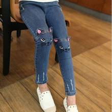 Girls Jeans Spring Autumn Children's Wear Kids Cartoon Cat Embroidery Jeans Pencil Pants Jeans Baby Girl Kids Jeans 2-12 Ages 2024 - buy cheap