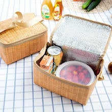 Portable Wicker Rattan Picnic Bag Waterproof Tableware Insulated Thermal Cooler Food Container Basket for Outdoor Camping 2024 - buy cheap