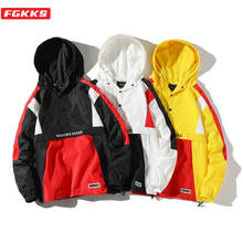 FGKKS Trend Brand Men Fashion Jackets Spring New High Street Men's Patchwork Hooded Jacket Coats Windproof Casual Jacket Male 2024 - купить недорого