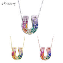 Moonmory 925 Sterling Silver Three Color Double U Necklace Big Thick Colorful Rainbow Pendant Long Chain Women Jewelry For Gift 2024 - buy cheap