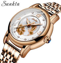 SUNKTA-Reloj de lujo para mujer, accesorio de pulsera resistente al agua con correa de acero de oro rosa, relojes de marca superior, femenino 2024 - compra barato
