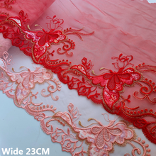 Cinta bordada de mariposa voladora para mujer, malla suave roja y Rosa de lujo de 23CM de ancho, velo de cabeza para vestido de boda, decoración de costura artesanal 2024 - compra barato