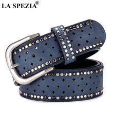 LA SPEZIA PU Leather Belt Women Rivet Pin Buckle Belts for Trousers Female Navy Designer Brand Hollow Rivet Leather Ladies Belt 2024 - compre barato