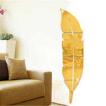 Pegatina de pared de espejo 3D de pluma para sala de estar, calcomanía de vinilo para decoración del hogar, Mural de acrílico, bricolaje 2024 - compra barato