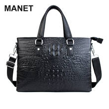 MANET Luxury 100% Cow Genuine Leather Business Men's Briefcase Male Shoulder Bag Alligator Messenger Bag Tote Computer Handbag 2024 - buy cheap