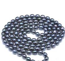 Joyería de moda envío gratis negro Natural 8-9mm collar de perlas de agua dulce de arroz 50" 2024 - compra barato