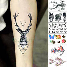 Водонепроницаемая Временная тату-наклейка, перо, голова оленя, цветок, Череп, маленькое художественное тату, поддельные татуировки, флэш-татуировки для детей, мужчин и женщин 2024 - купить недорого