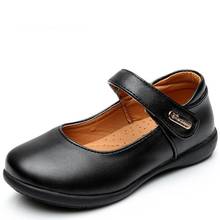 Sapatos infantis mary jane de couro artificial, calçados lisos e pretos para meninas, uso em casamento e uniforme de princesa 2024 - compre barato