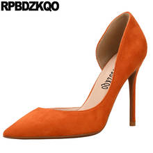 Bombas deslizamento em 8cm laranja sapatos femininos extrema super 10 42 ponta do pé camurça moda tamanho grande stiletto salto alto preto ultra fino 2024 - compre barato