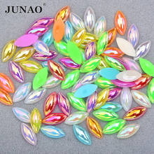 JUNAO 7x15mm Mix Color Half Pearls Beads Flat Back Rhinestone Horse Eye Strass Applique Glue Crystal Stones for Clothes Shoes 2024 - buy cheap