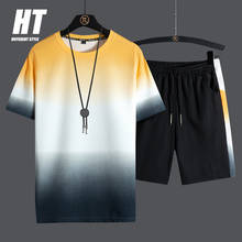 Short Sleeve Tracksuit Men Fashion Harajuku Men's Sets T-Shirt+Shorts 2022 Summer New Casual Gradient Sports Suit Streetwear 2024 - buy cheap