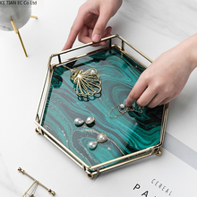 European Glass Green Agate Storage Tray Hexagonal Hollow Fruit Food Tea Cup Home Storage Box Jewelry Necklace Display Tray Decor 2024 - buy cheap