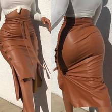 Women Trendy Pu Leather Midi Skirt Solid Color High Waist Slim Skinny Pencil Skirt For Ladies Streetwear Slim Mid-length  Skirt 2024 - buy cheap