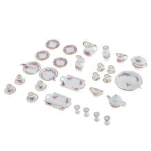 40pcs Dollhouse Miniatures Rose Flowers Ceramic Tea Set Pot Cup Plate 2024 - buy cheap