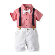 Tem doger menino 2020 verão bebê crianças roupas meninos terno listra camisa + macacões 2 pçs conjuntos de roupas do bebê do menino 2024 - compre barato