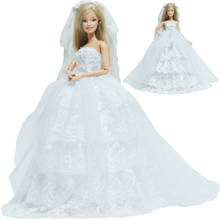 Handmade Fashion Doll Dress Clothes for Barbie Doll Bride Wedding Party Wear Long Gown + Lace Veil Clothes Accessories Kids Toys 2024 - buy cheap