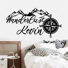 mountain wall decal adventure compass Custom Name Wall Sticker boy name kids room decor Vinyl nursery decoration Poster X084 2024 - buy cheap