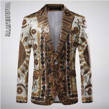 VAGUELETTE Golden Blazer For Men Medusa Pattern Printed Luxury Stage Jacket For Men Slim Fit Wedding Party Night Club Wear Coat 2024 - buy cheap