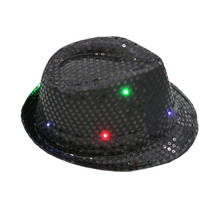 Новая мода для мужчин и женщин Блестящий мигающий светильник светодиодный Fedora Trilby cap танец джаз шляпа Гангстер вечерний костюм 2024 - купить недорого
