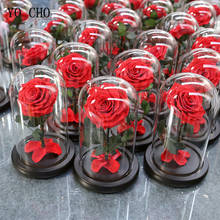 YO CHO-Funda de cristal de flor Rosa preservada, con púas, flores rosas reales, decoración de la habitación del hogar y la boda, regalo de San Valentín y Navidad 2024 - compra barato