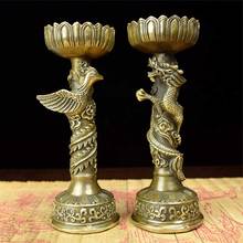 Chinese a Pair Handmade Fine Dragon And Phoenix Bronze Candlestick 2024 - buy cheap
