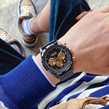 Megir relógio de negócios aço completo malha cinta moda esportes relógio de pulso à prova dwaterproof água relógios masculino preto ouro cronógrafo relógio de quartzo 2024 - compre barato
