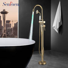 Senlesen Golden Bathtub Floor Standing Led Spout Faucet Mixer Double Handle   Bath Shower Faucet Mixer Tap Tub Shower 2024 - buy cheap